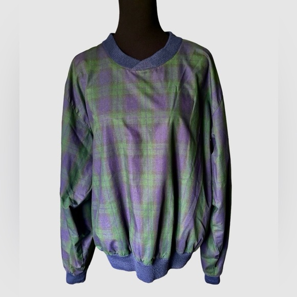 Vintage Proquip Navy and Green Plaid Golf Pullover, Wind Jacket, Size Large - Picture 1 of 8